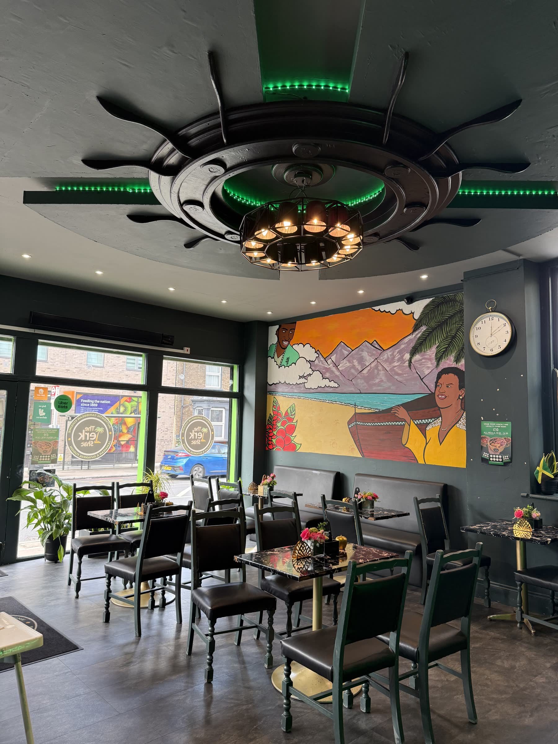 Restaurant seating at The Jerk Shac